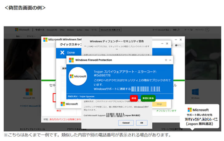 被害③パソコンに「ウイルスに感染したからコールセンターに電話して欲しい」等のメッセージが出た